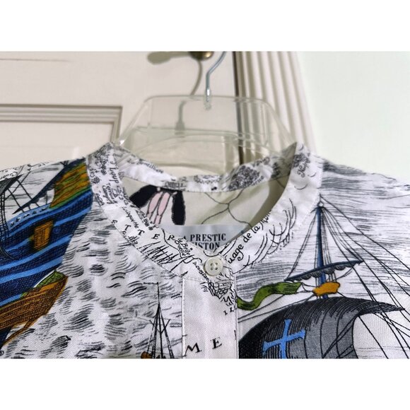 La Prestic Ouiston Jeanne Ship Map Swirl Print Silk Top Blouse Patchwork 1 Small - Picture 4 of 15